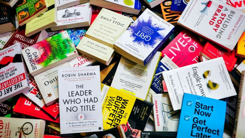 A pile of self-help books